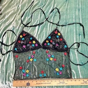 Floral Embroidered & Beaded Halter Top
